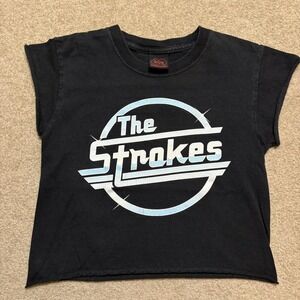 Vtg The Strokes Band Shirt Medium Black Cropped Babydoll Indie Alt Rock 2006